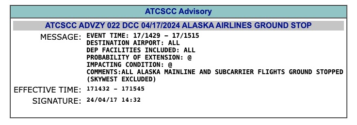 Alaska Ground Stop FAA